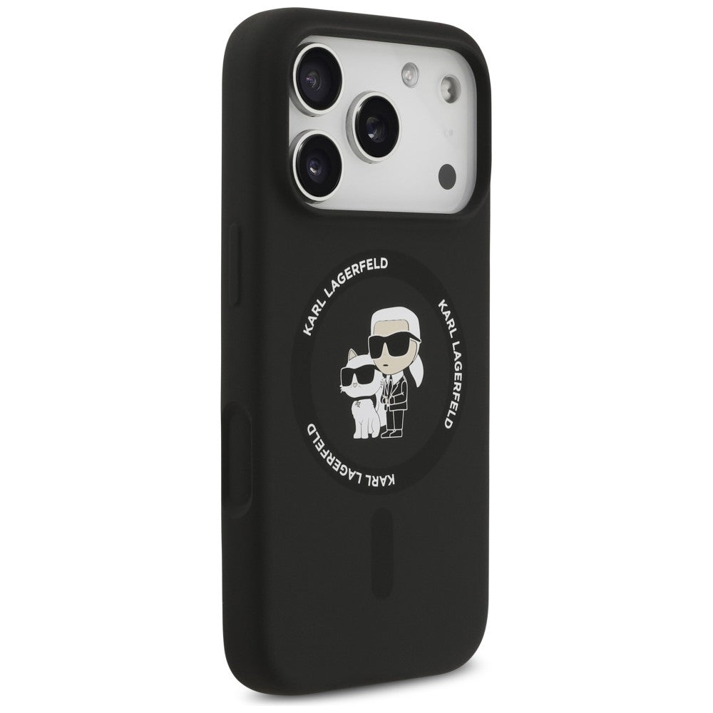 Husa MagSafe pentru Apple iPhone 18 Pro Max / 17 Pro Max, Karl Lagerfeld, Silicone Ring Karl & Choupette, Neagra
