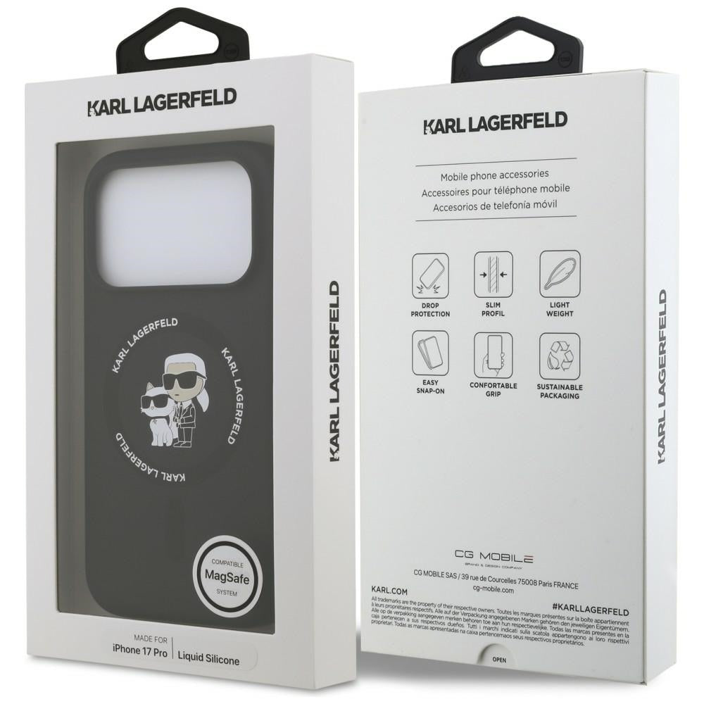 Husa MagSafe pentru Apple iPhone 18 Pro Max / 17 Pro Max, Karl Lagerfeld, Silicone Ring Karl & Choupette, Neagra