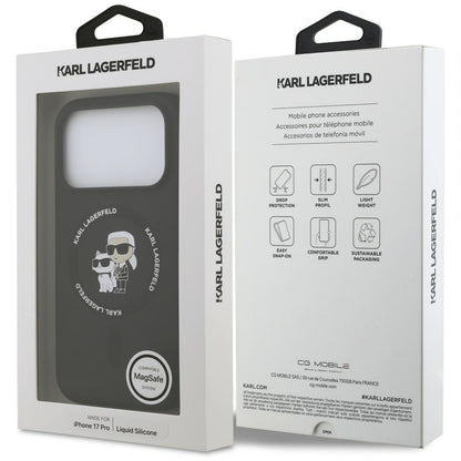 Husa MagSafe pentru Apple iPhone 18 Pro Max / 17 Pro Max, Karl Lagerfeld, Silicone Ring Karl & Choupette, Neagra