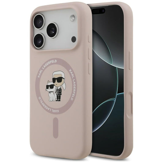 Husa MagSafe pentru Apple iPhone 18 Pro Max / 17 Pro Max, Karl Lagerfeld, Silicone Ring Karl & Choupette, Roz