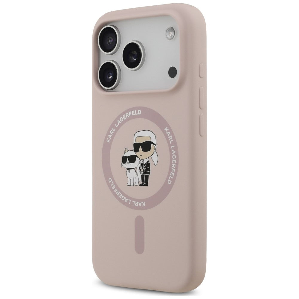 Husa MagSafe pentru Apple iPhone 18 Pro Max / 17 Pro Max, Karl Lagerfeld, Silicone Ring Karl & Choupette, Roz