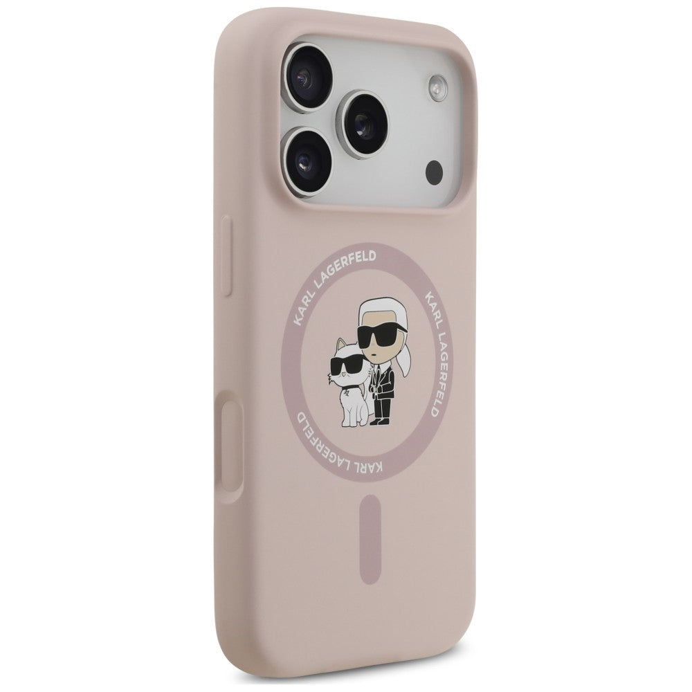 Husa MagSafe pentru Apple iPhone 18 Pro Max / 17 Pro Max, Karl Lagerfeld, Silicone Ring Karl & Choupette, Roz
