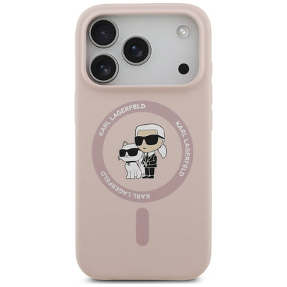 Husa MagSafe pentru Apple iPhone 18 Pro Max / 17 Pro Max, Karl Lagerfeld, Silicone Ring Karl & Choupette, Roz