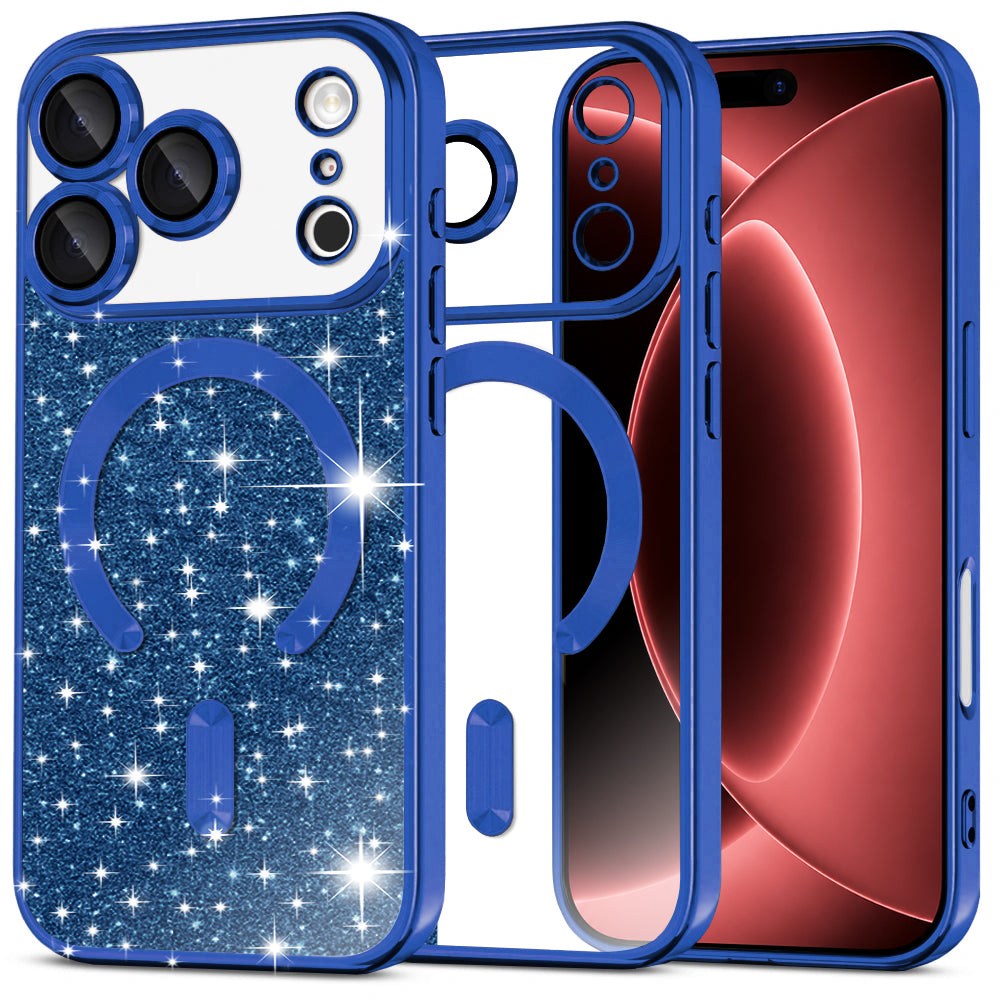 Husa MagSafe pentru Apple iPhone 18 Pro Max / 17 Pro Max, Techsuit, Luxury Glitter, Albastra Inchis