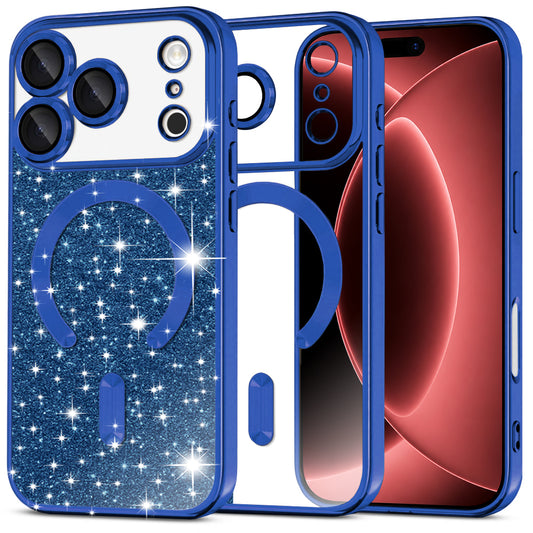 Husa MagSafe pentru Apple iPhone 18 Pro Max / 17 Pro Max, Techsuit, Luxury Glitter, Albastra Inchis