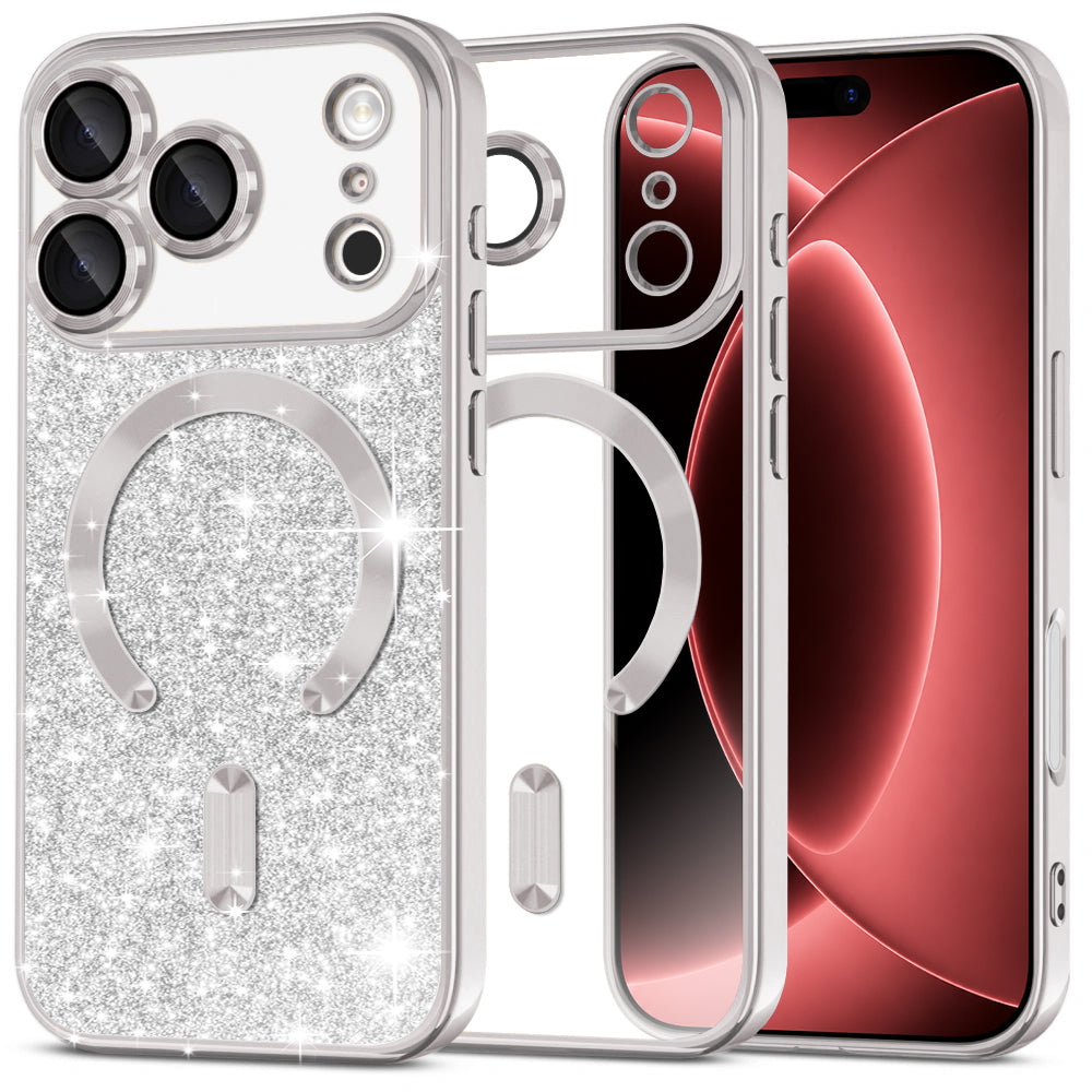 Husa MagSafe pentru Apple iPhone 18 Pro Max / 17 Pro Max, Techsuit, Luxury Glitter, Argintie