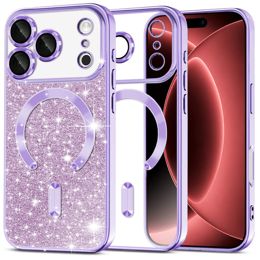 Husa MagSafe pentru Apple iPhone 18 Pro Max / 17 Pro Max, Techsuit, Luxury Glitter, Mov Deschis
