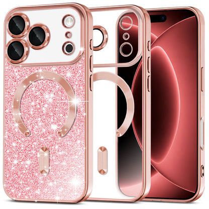 Husa MagSafe pentru Apple iPhone 18 Pro Max / 17 Pro Max, Techsuit, Luxury Glitter, Roz Aurie