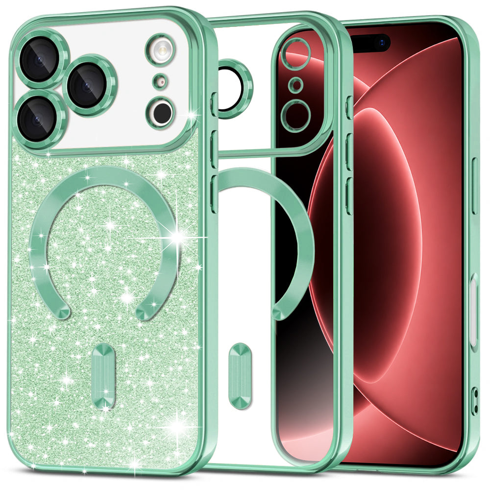 Husa MagSafe pentru Apple iPhone 18 Pro Max / 17 Pro Max, Techsuit, Luxury Glitter, Verde Deschis
