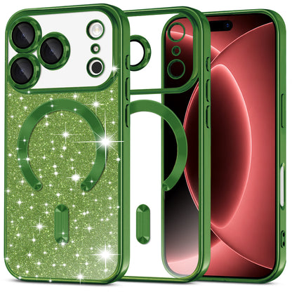 Husa MagSafe pentru Apple iPhone 18 Pro Max / 17 Pro Max, Techsuit, Luxury Glitter, Verde Inchis