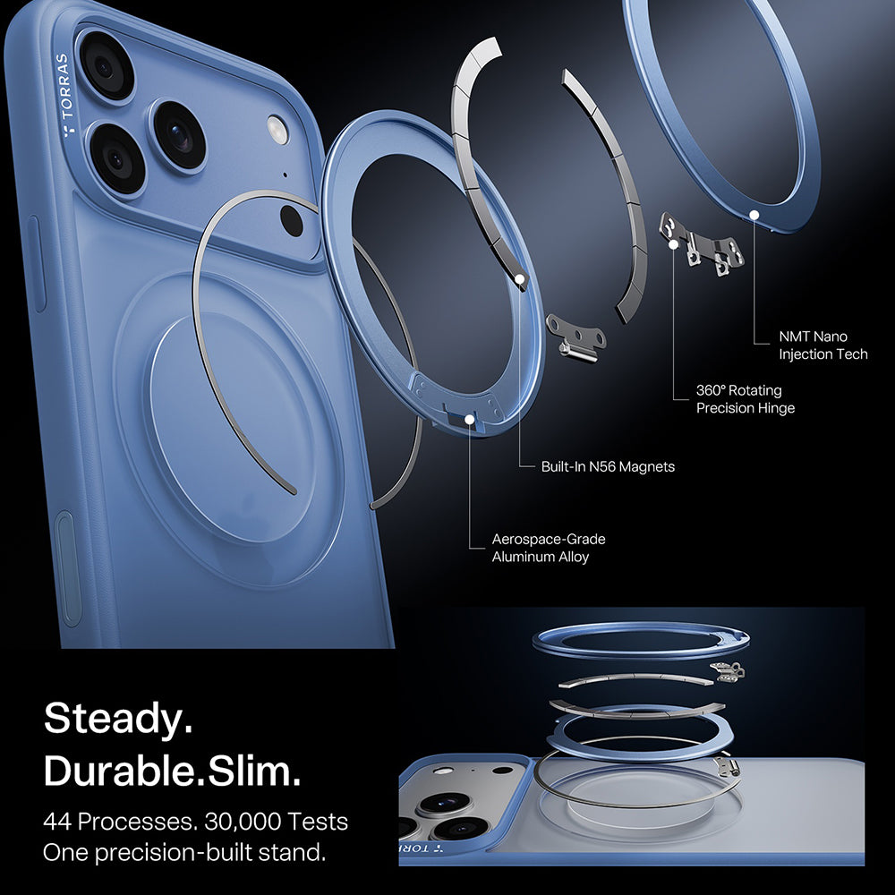 Husa MagSafe pentru Apple iPhone 18 Pro Max / 17 Pro Max, Torras, Ostand O1 Guardian, Albastra