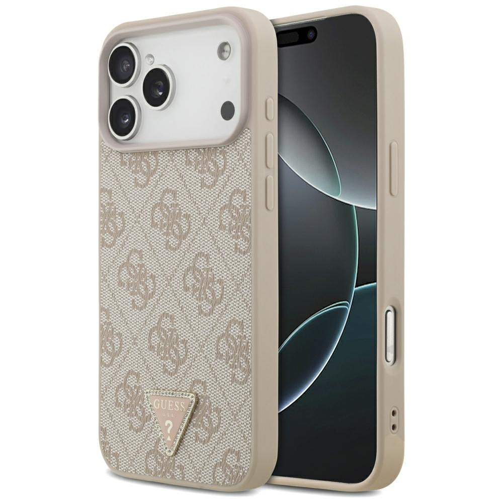 Husa MagSafe pentru Apple iPhone 18 Pro Max, Guess, 4G Triangle Strass, Roz