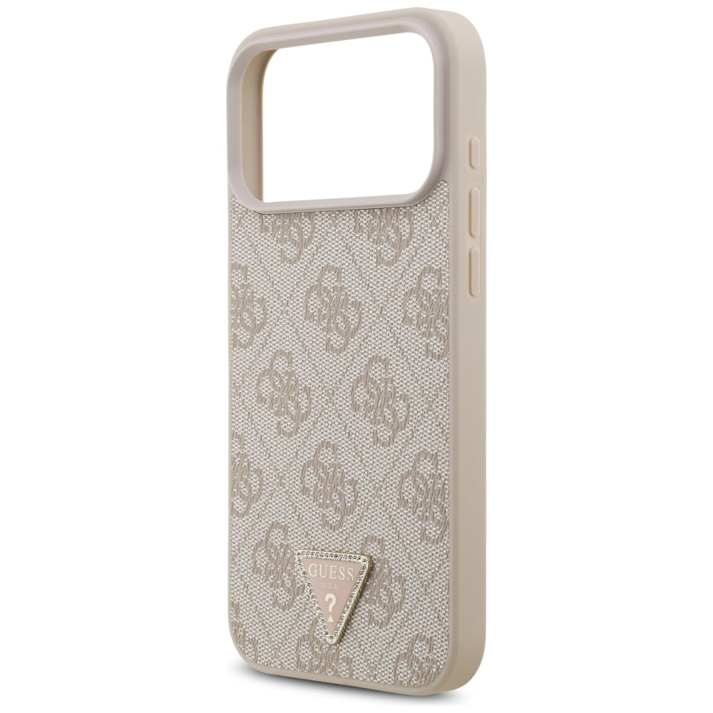 Husa MagSafe pentru Apple iPhone 18 Pro Max, Guess, 4G Triangle Strass, Roz