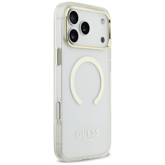 Husa MagSafe pentru Apple iPhone 18 Pro Max, Guess, Metal Outline, Aurie
