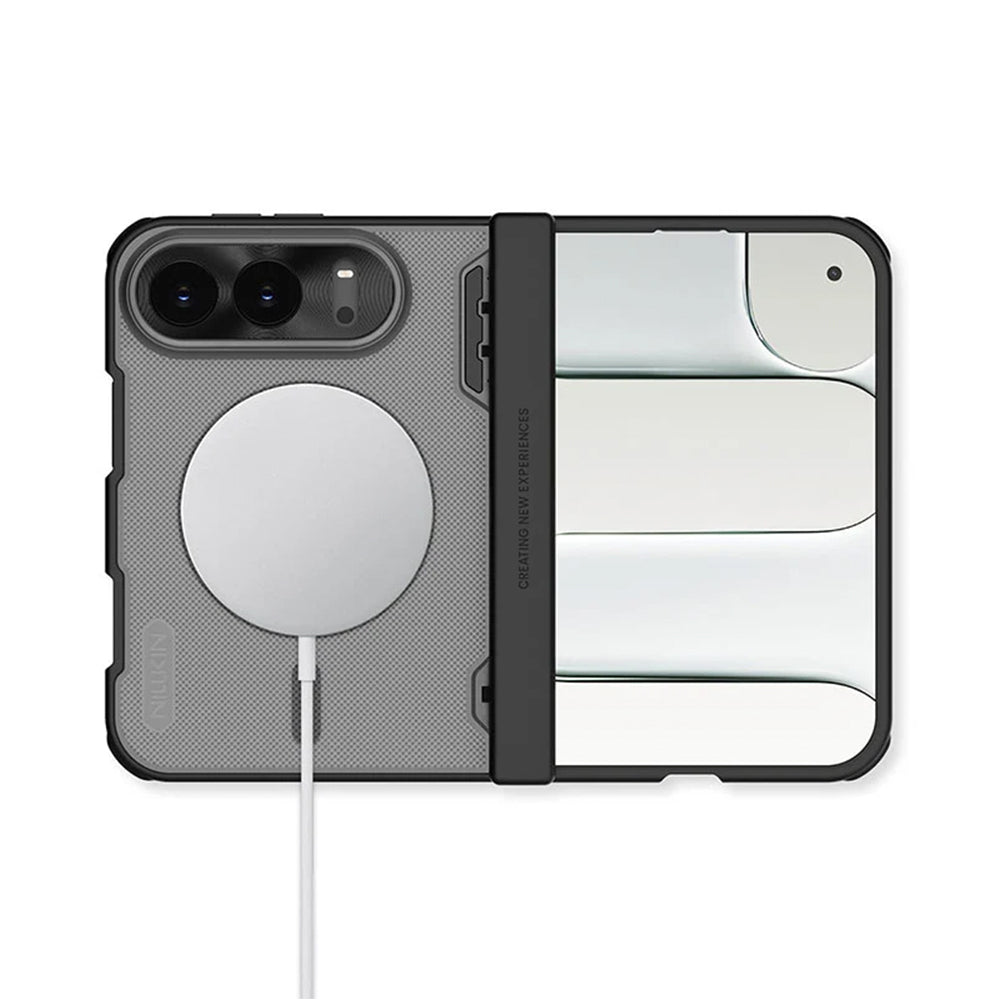 Husa MagSafe pentru Apple iPhone Duo, Nillkin, Super Frosted Shield, Neagra Transparenta Satinata