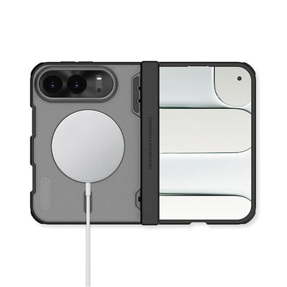 Husa MagSafe pentru Apple iPhone Duo, Nillkin, Super Frosted Shield, Neagra Transparenta Satinata