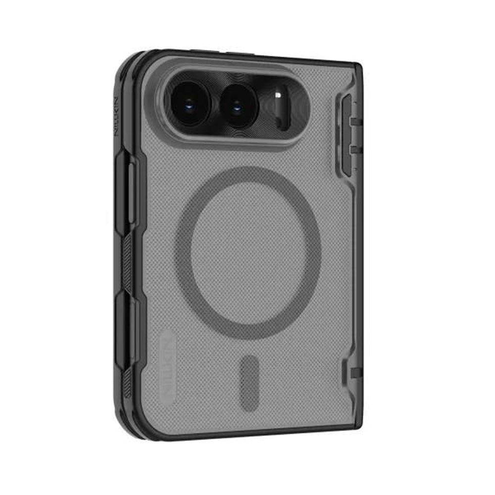 Husa MagSafe pentru Apple iPhone Duo, Nillkin, Super Frosted Shield, Neagra Transparenta Satinata