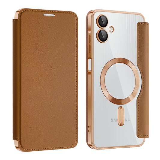 Husa MagSafe pentru Samsung Galaxy A06 A065, Techsuit, SmartMag Book, Maro