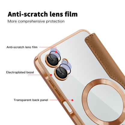 Husa MagSafe pentru Samsung Galaxy A06 A065, Techsuit, SmartMag Book, Maro