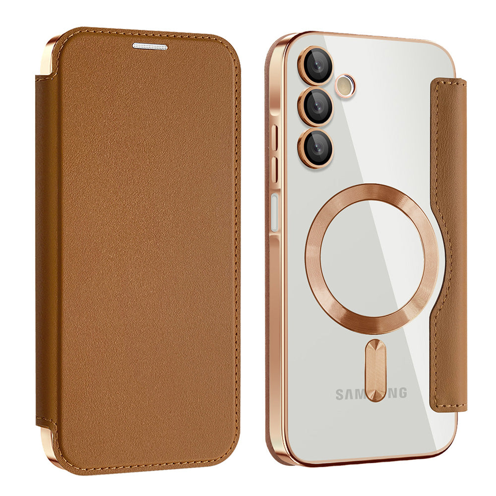 Husa MagSafe pentru Samsung Galaxy A15 5G A156 / A15 A155, Techsuit, SmartMag Book, Maro
