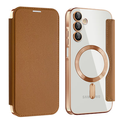 Husa MagSafe pentru Samsung Galaxy A15 5G A156 / A15 A155, Techsuit, SmartMag Book, Maro