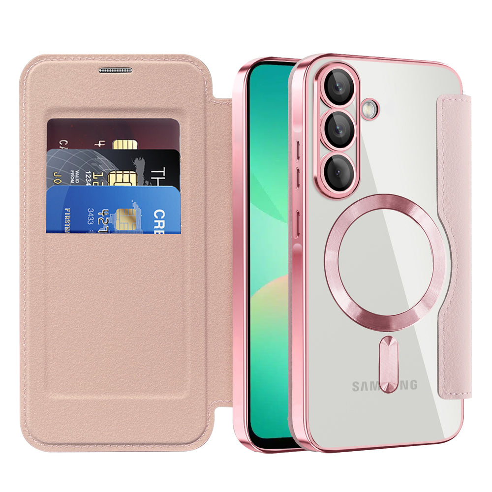 Husa MagSafe pentru Samsung Galaxy A26 A266, Techsuit, SmartMag Book, Roz