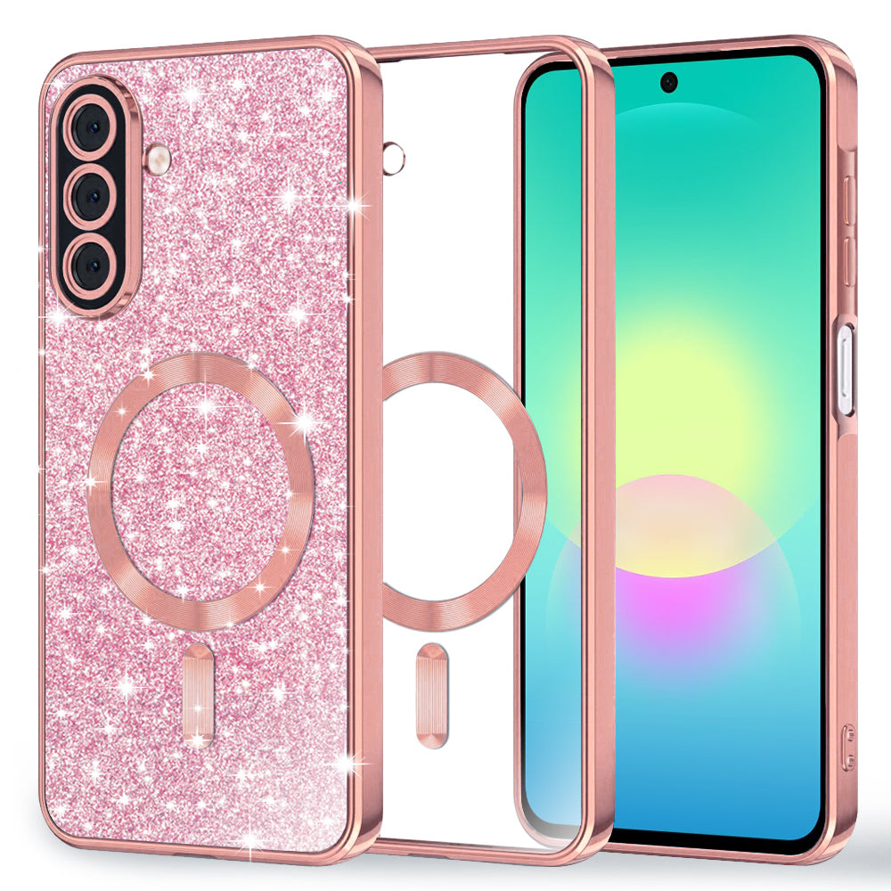 Husa MagSafe pentru Samsung Galaxy A27 5G, Techsuit, Luxury Glitter, Roz Aurie