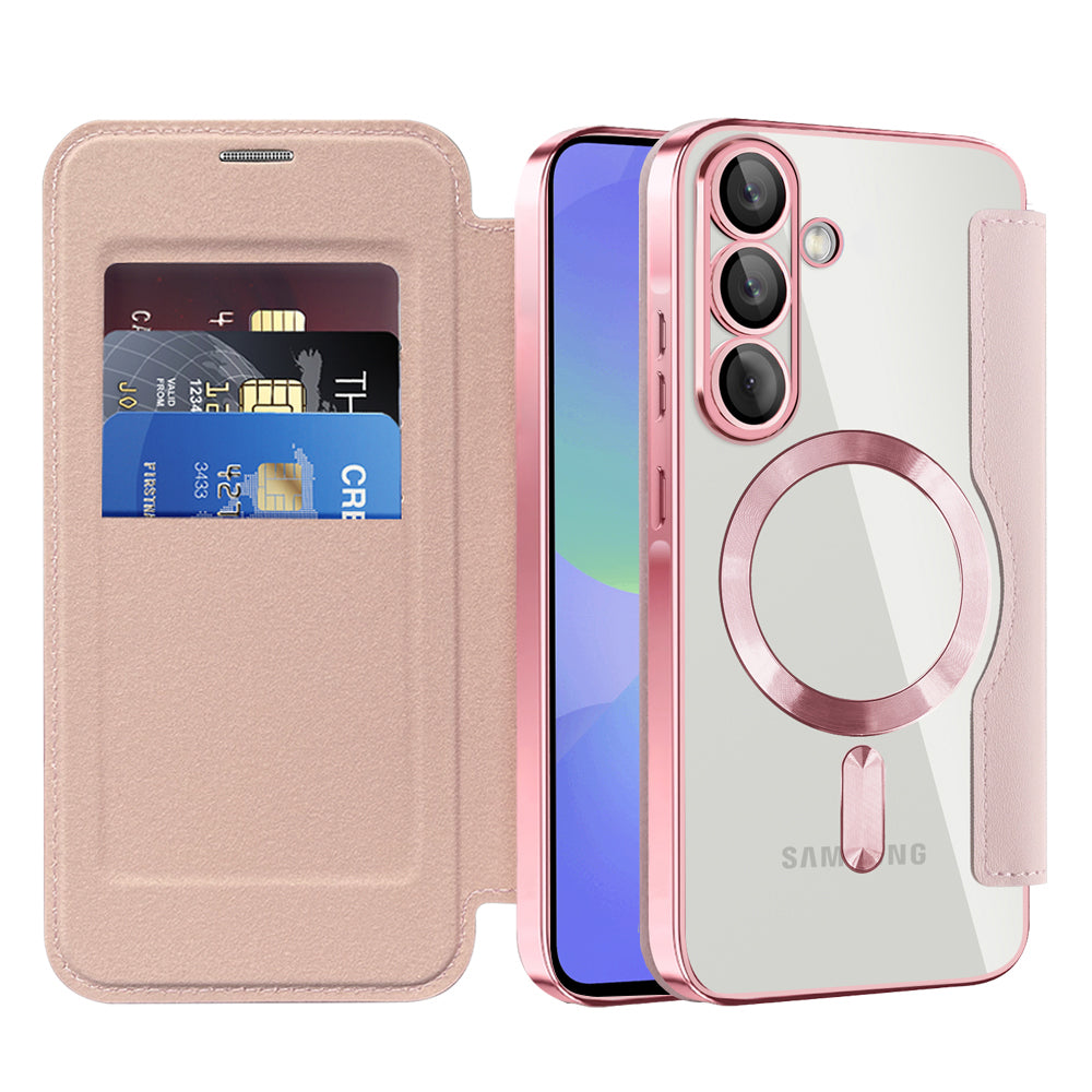 Husa MagSafe pentru Samsung Galaxy A36 A366, Techsuit, SmartMag Book, Roz