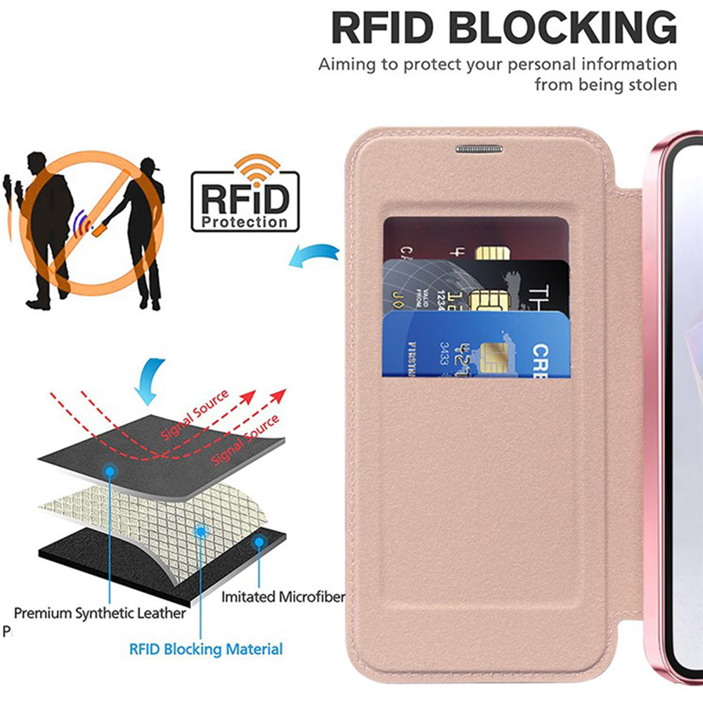 Husa MagSafe pentru Samsung Galaxy A36 A366, Techsuit, SmartMag Book, Roz