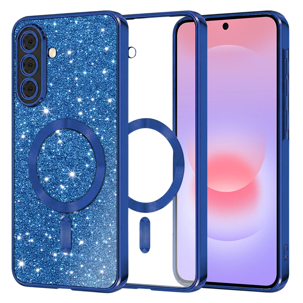 Husa MagSafe pentru Samsung Galaxy A37 5G, Techsuit, Luxury Glitter, Albastra Inchis