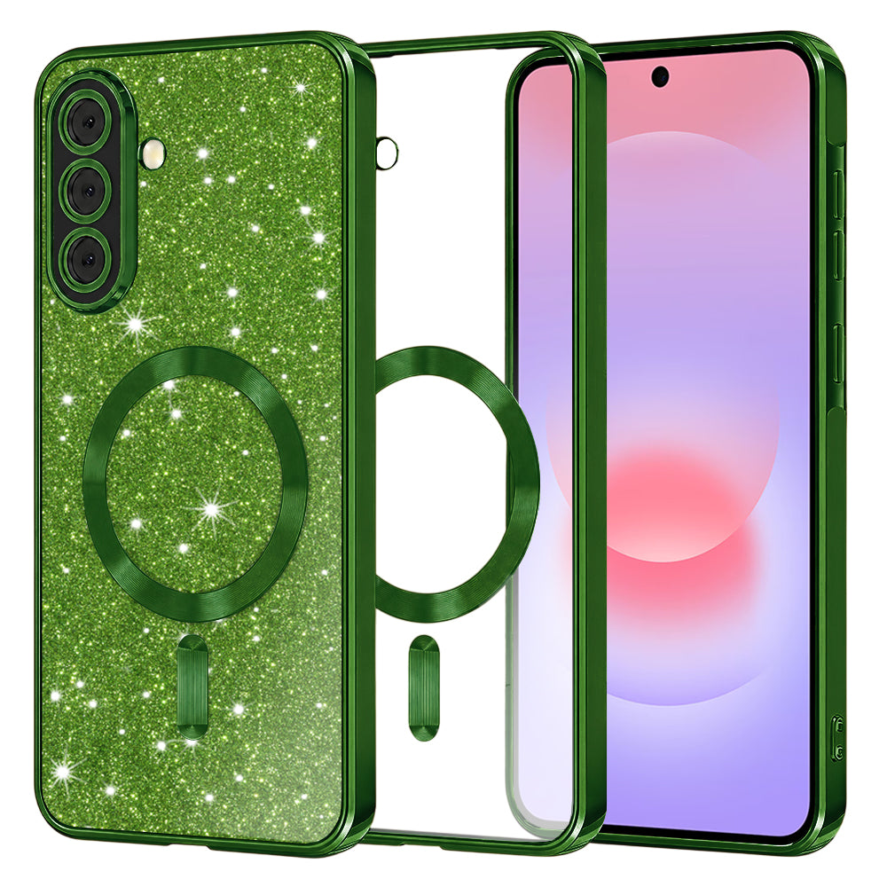 Husa MagSafe pentru Samsung Galaxy A37 5G, Techsuit, Luxury Glitter, Verde Inchis