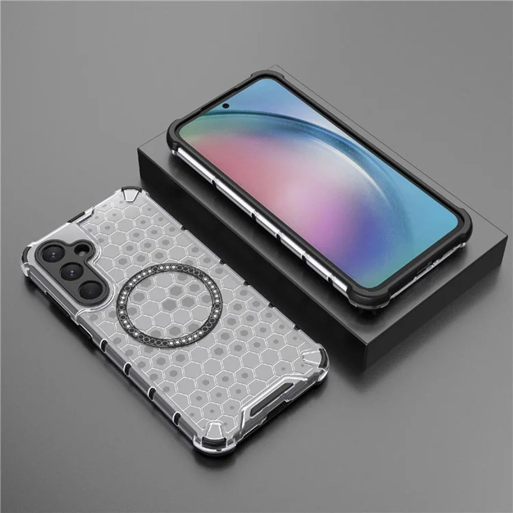 Husa MagSafe pentru Samsung Galaxy A55 5G A556, Techsuit, HoneyComb Shield, Alba