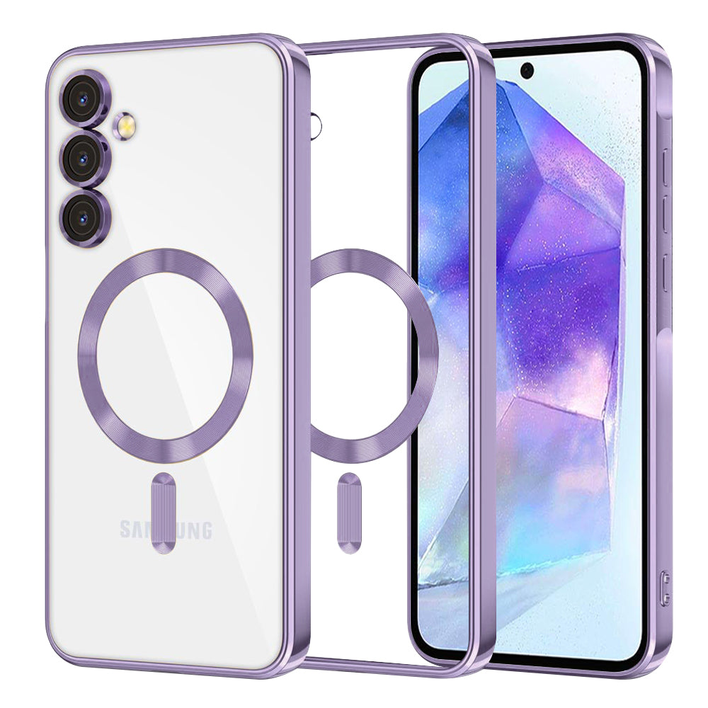 Husa MagSafe pentru Samsung Galaxy A55 5G A556, Techsuit, Luxury Crystal, Mov Deschis