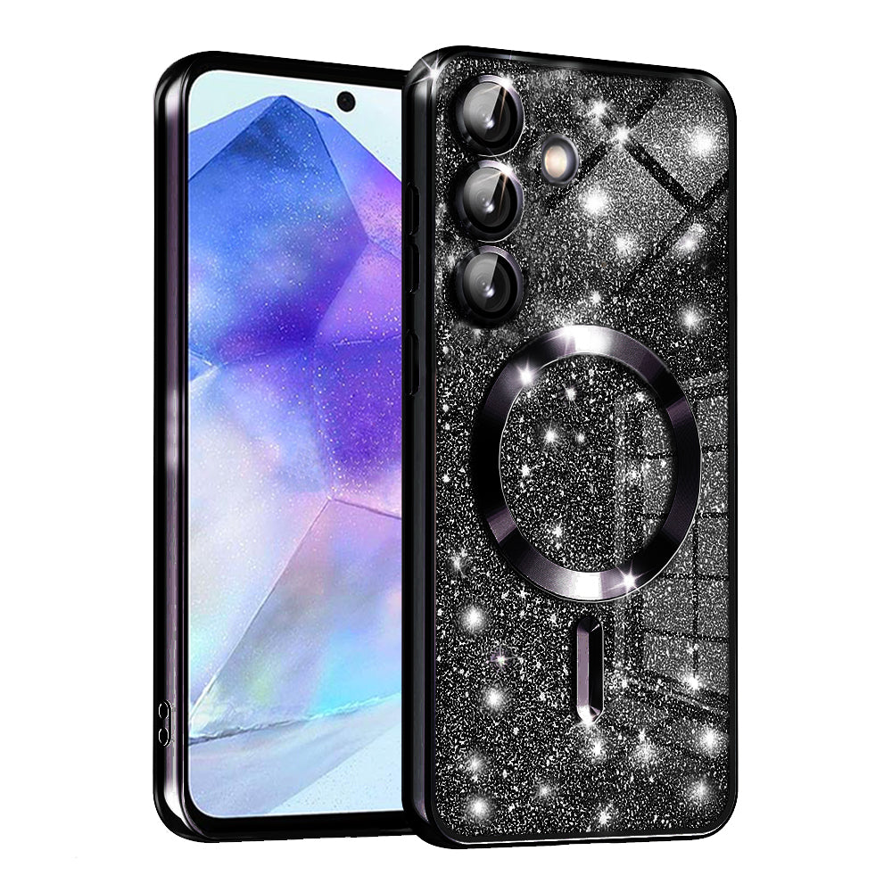 Husa MagSafe pentru Samsung Galaxy A55 5G A556, Techsuit, Luxury Glitter, Neagra