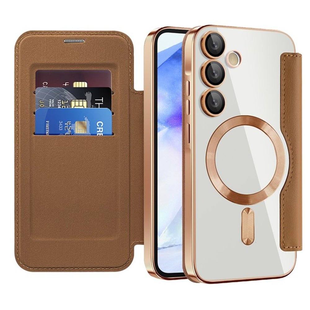 Husa MagSafe pentru Samsung Galaxy A55 5G A556, Techsuit, SmartMag Book, Maro