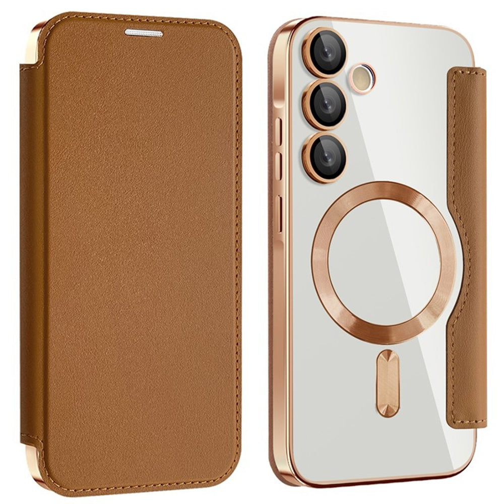 Husa MagSafe pentru Samsung Galaxy A55 5G A556, Techsuit, SmartMag Book, Maro