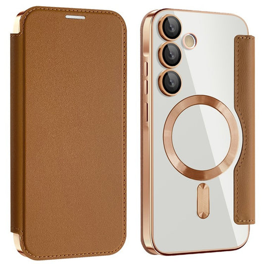 Husa MagSafe pentru Samsung Galaxy A55 5G A556, Techsuit, SmartMag Book, Maro