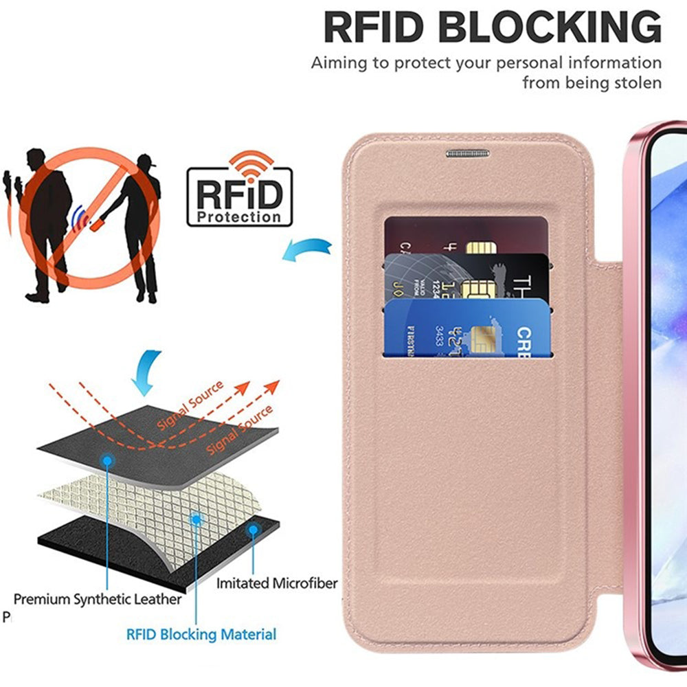 Husa MagSafe pentru Samsung Galaxy A55 5G A556, Techsuit, SmartMag Book, Roz