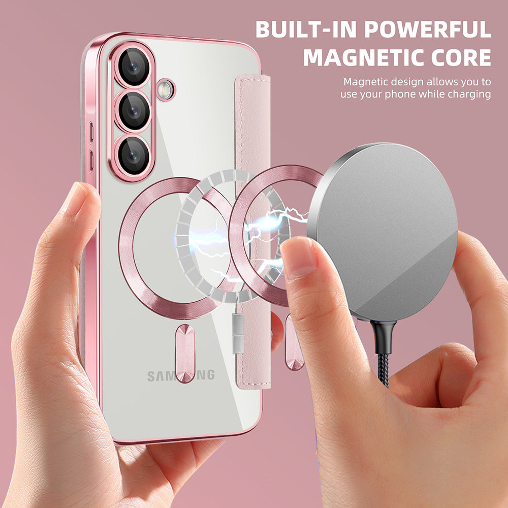 Husa MagSafe pentru Samsung Galaxy A57 5G, Techsuit, SmartMag Book, Roz