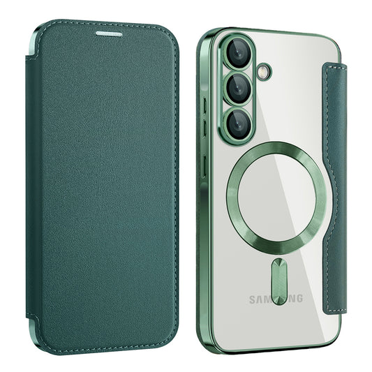 Husa MagSafe pentru Samsung Galaxy A57 5G, Techsuit, SmartMag Book, Verde