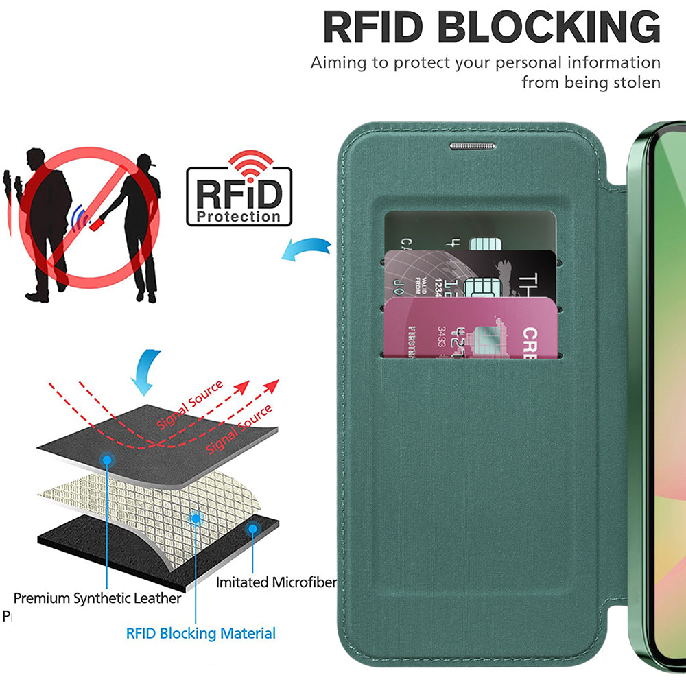 Husa MagSafe pentru Samsung Galaxy A57 5G, Techsuit, SmartMag Book, Verde