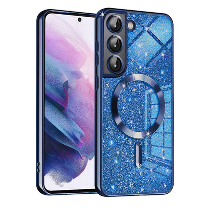 Husa MagSafe pentru Samsung Galaxy S21 5G G991, Techsuit, Luxury Glitter, Albastra Inchis