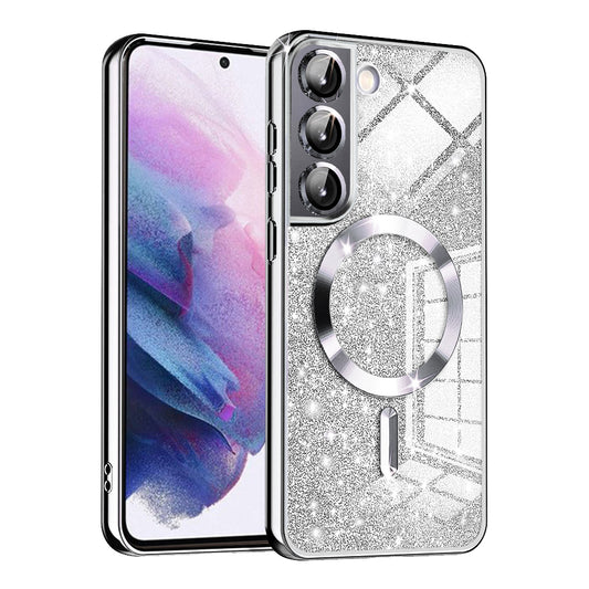 Husa MagSafe pentru Samsung Galaxy S21 5G G991, Techsuit, Luxury Glitter, Argintie