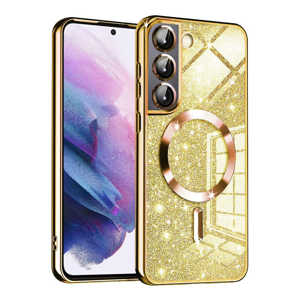 Husa MagSafe pentru Samsung Galaxy S21 5G G991, Techsuit, Luxury Glitter, Aurie