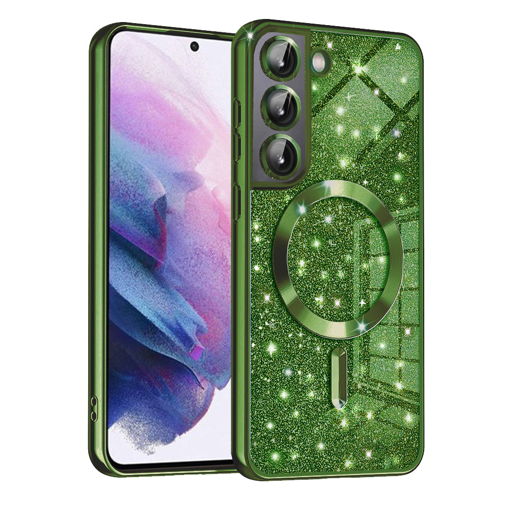 Husa MagSafe pentru Samsung Galaxy S21 5G G991, Techsuit, Luxury Glitter, Verde Inchis