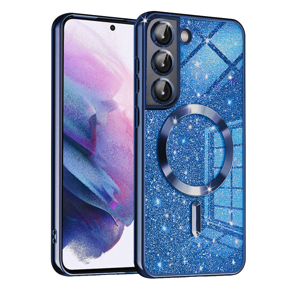 Husa MagSafe pentru Samsung Galaxy S21 FE 5G G990, Techsuit, Luxury Glitter, Albastra Inchis