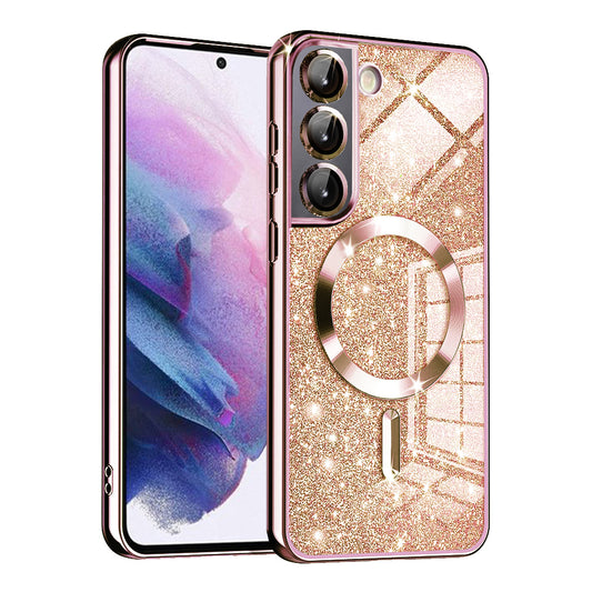Husa MagSafe pentru Samsung Galaxy S21 FE 5G G990, Techsuit, Luxury Glitter, Roz Aurie