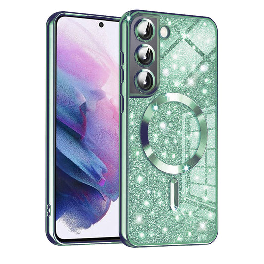 Husa MagSafe pentru Samsung Galaxy S21 FE 5G G990, Techsuit, Luxury Glitter, Verde Deschis