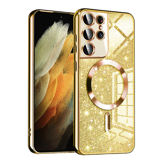 Husa MagSafe pentru Samsung Galaxy S21 Ultra 5G G998, Techsuit, Luxury Glitter, Aurie