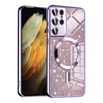 Husa MagSafe pentru Samsung Galaxy S21 Ultra 5G G998, Techsuit, Luxury Glitter, Mov Deschis